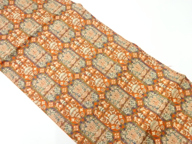 リサイクル　草花に抽象模様織出し名古屋帯